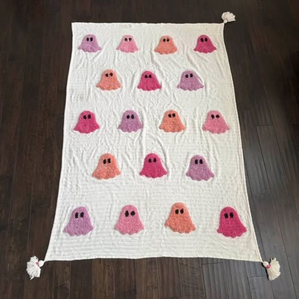Rachel Zoe Halloween Ghost Throw Blanket Pink Purple Colorful Knit Throw Spooky